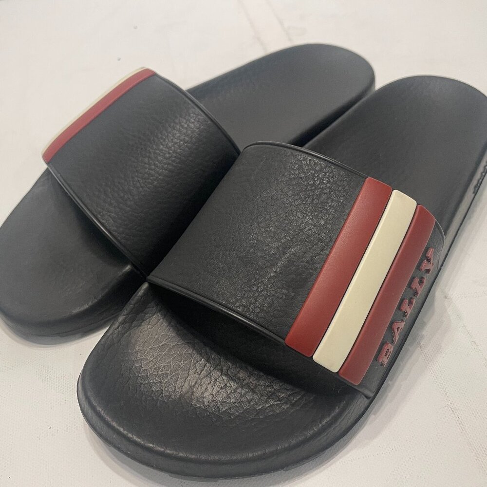 Bally Saxor Slide Sandal Black Garnet Red US 7 Made in Italy